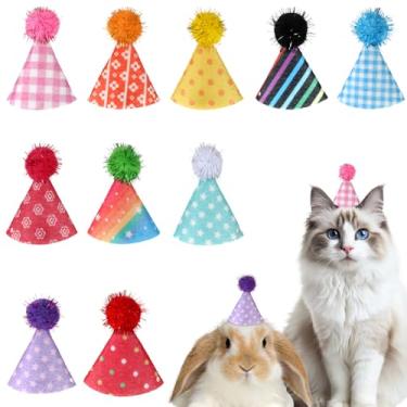 Imagem de Wanmu Conjunto de 10 chapéus de aniversário para cães pequenos, mini chapéus de festa para festas de casamento, Natal, gatinhos, animais, bonecos, coelhos, acessórios de fantasia (8,2 cm)