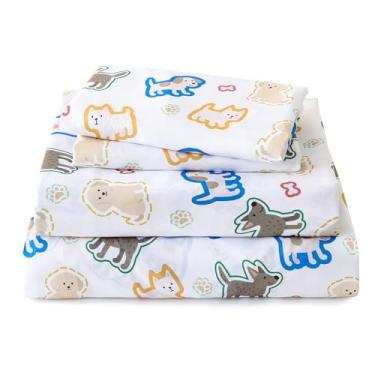 Imagem de LONAVA Jogo de lençol solteiro infantil – 3 peças de microfibra macia estilo desenho animado para meninos meninas adolescentes, lençóis respiráveis com bolso profundo (cachorrinho colorido)