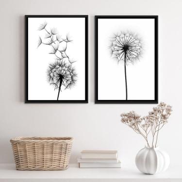 Imagem de Kit 2 quadros flor dente de leão - 24x18cm, vidro, branco