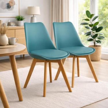 Imagem de Kit 2 Cadeiras Coloridas De Jantar Com Assento Estofado Cozinha Airbnb