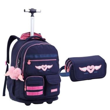 Imagem de Kit Mochila de Rodinhas Estojo Feminino ColorUp - Seanite, Azul Marinh