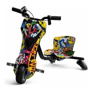 Imagem de Patinete Elétrico Triciclo Drift 150w Infantil Pré Adolescente Amarelo Autonomia até 5km Suporta 65kg Brinquedo Diversão Lazer Férias Com Led Bluetooth Para Ouvir Música