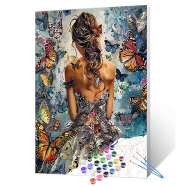Imagem de Pintura feminina sexy por números para adultos, moda princesa com borboleta, faça você mesmo, pintura a óleo digital feminina de branco, kits de arte em tela com tinta acrílica, decoração de quarto