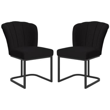 Imagem de Kit 2 Cadeiras Poltrona Flor Pés Metal Preto Mesa Quarto Cozinha Preto
