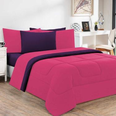 Imagem de Kit Edredom + Jogo De Lençol Malha 100% Algodão Gran Moratta 5 Peças Solteiro - Pink -roxo.
