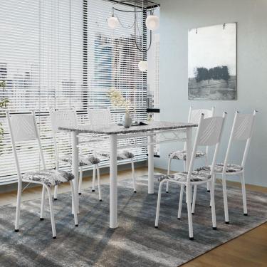 Imagem de Conjunto De Mesa Sala De Jantar Sara Com 6 Cadeiras Tubular Granito 1,40m Artefamol Branco / Floral