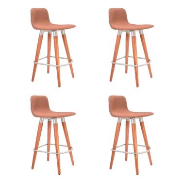 Imagem de Kit 4 Banquetas Baixas Linea Aço Champanhe para Cozinha Ilha Gourmet Varanda - Terracota Assento