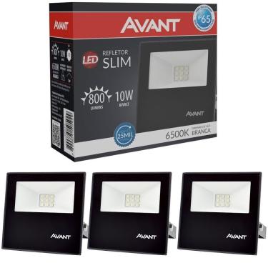 Imagem de Kit 3 Refletor Led Holofote Avant 10w Luz Branco Frio 6500k 750 Lúmens Slim10 Resist Chuva Ip65 Biv