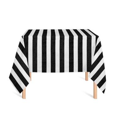 Imagem de Toalha de Mesa Quadrada em Tecido Jacquard Estampado Listrado Preto e 