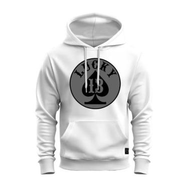 Imagem de Moletom Algodão Canguru Lucky Nipe, Branco, M