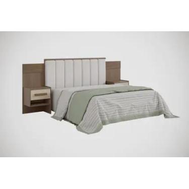 Imagem de Cabeceira para Cama Queen Size 1.60 Ripada Irís Estofada com 2 Mesas d