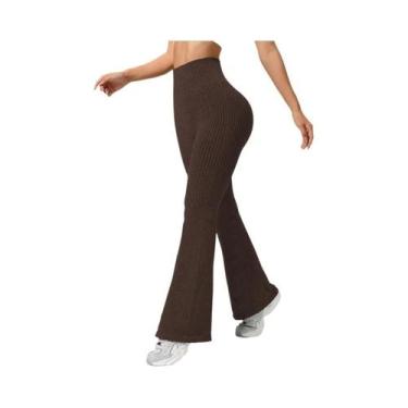 Imagem de Calças Flare Sem Costura De Cintura Alta Para Mulheres, Elásticas, Com