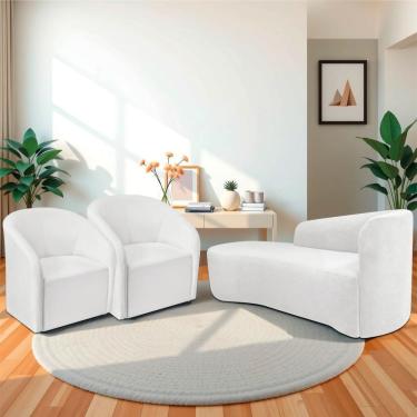 Imagem de Kit Sofá Curvo França 160cm L,e E 2 Poltronas Luiza Max Conforto, Elegância E Design Moderno Bouclé Branco