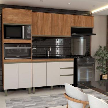 Imagem de Cozinha Completa Modulada 8 Portas 3 Gavetas Freijó/Off White - Panorama Móveis