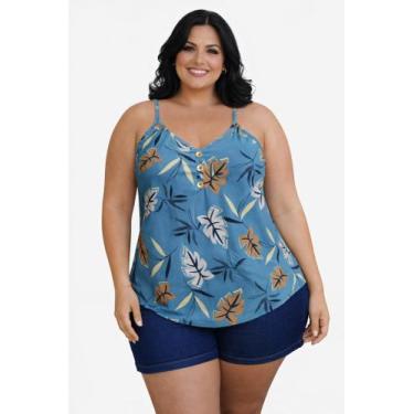 Imagem de Regata Feminina Leve Confortável Malha Fria Alça Fina detalhe Botão - 