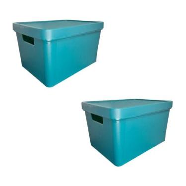 Imagem de 2 Caixa Organizadora Empilhavel com Tampa Cesto Azul Branca Verde 17 L