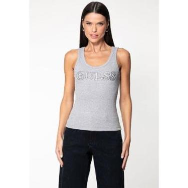 Imagem de Regata Rib Bordado Hotfix Cinza-Feminino