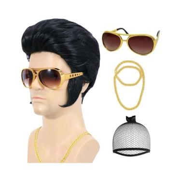 Imagem de Conjunto De Peruca Cosplay Masculina Estilo Rockabilly Anos 50 Elvis C