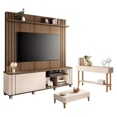 Imagem de Estante Home Theater Trinus Castanho Off White Com Mesa De Centro Liz 