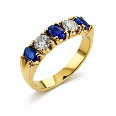 Imagem de Anel em Ouro 18K Meia Aliança com Diamantes e Safiras - Joia Exclusiva