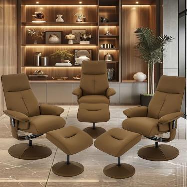 Imagem de Kit 3 Poltronas do Papai Nebraska Pu Caramelo G56 Reclinável com Massagem Giratória Rivatti Móveis