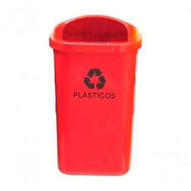 Imagem de Cesto para Coleta Seletiva Individual 50L para Resíduos Recicláveis Uso Urbano Vermelho...