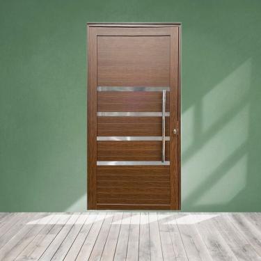 Imagem de Porta Lambril com Puxador e Friso Linha Roma Amadeirada 210x90 Lado Esquerdo Marrom