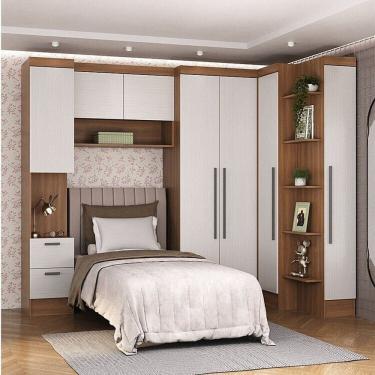 Imagem de Quarto Completo Viena 7 Portas 4 Gavetas 5 Peças Nogal/Branco