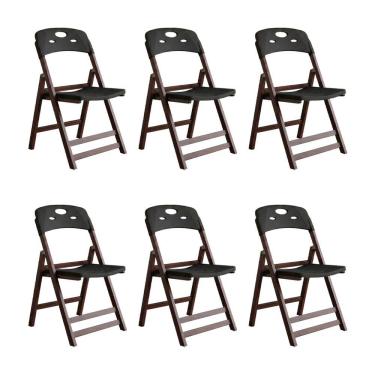 Imagem de Kit 6 Cadeiras Dobráveis Elegance Imbuia Assento em Polipropileno para Sala e Área Gour...