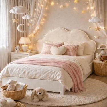 Imagem de Painel Nuvem Estofado Decorativo Bouclé 90cm Quarto Infantil - Atelie 
