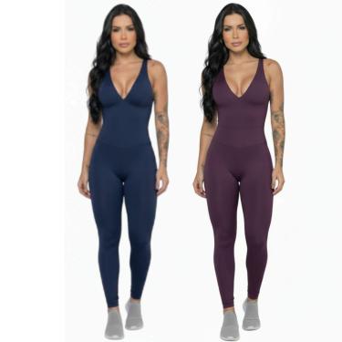 Imagem de KIT 2 Macacão Liso Longo Com Bojo Bella Fiore Roupa para Academia Treino Suplex Fitness...
