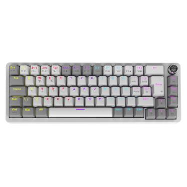 Imagem de Teclado Mecanico Cinza E Branco 65% Pcyes Mecka White Ghost  Switch Blue Rainbow Com Fio