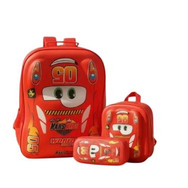Imagem de kit mochila escolar de costa, lancheira e estojo 3D alto relevo kars v