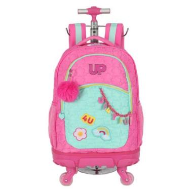 Imagem de Mochila De Carrinho Escolar Infantil Up4you Rosa Rodinha Led