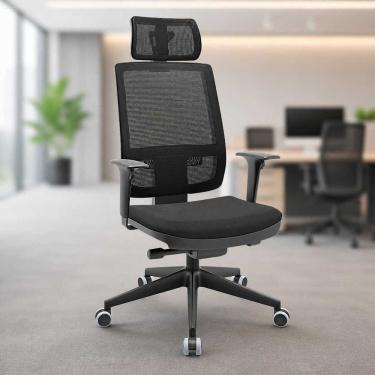 Imagem de Cadeira de Escritório Ergonômica Presidente Active com Apoio de Cabeça Preto