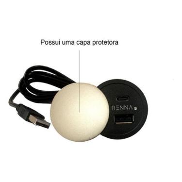 Imagem de Tomada C/1 USB+ 1 Tipo C Embutir Mesa/sofá C/ Tampa - 2,1 A Cor Preto 
