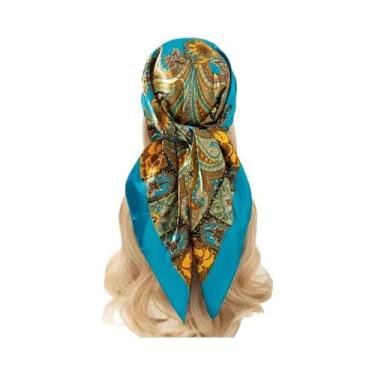 Imagem de Lenço De Seda Satin Com Estampa Paisley Boêmia Para Mulheres, 90cm, Hi