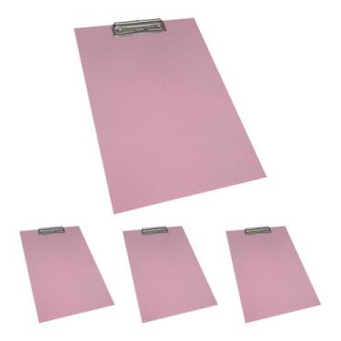 Imagem de KIT 4 PRANCHETA OFFICE PRENDEDOR METAL OFICIO A4 Cor:Rosa - Stalo, Ros