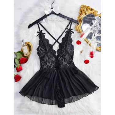 Imagem de Conjunto de Sutiã e Body Transparente de Renda - Push Up Sexy, BR-G, P
