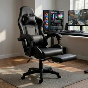Imagem de Cadeira Gamer KNakasaki, Preta | em tecido, respirável, ecológica, ângulo ajustável, couro PU