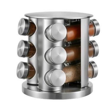 Imagem de Porta Tempero 12 Potes Vidro Tampa Aço Inoxidável Cozinha Jantar Prati