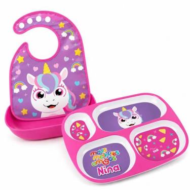 Imagem de Kit Pratinho Bebê + Babador Infantil Impermeável Babe - zein