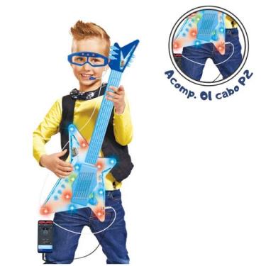 Imagem de Guitarra Musical Infantil com Microfone Óculos Luz Entrada Mp3 Player 