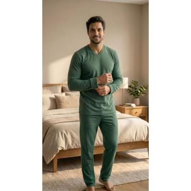 Imagem de Pijama Masculino Inverno Fechado Flanelado Quente Moletinho Cor:VerdeT