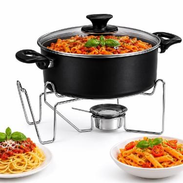 Imagem de Rechaud 5 Litros Completo Kit Panela Antiaderente com Tampa de Vidro Temperado para Buffet Festas Eventos Preto 5L Yeet