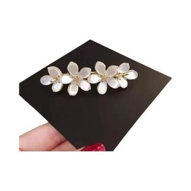 Imagem de Presilha De Cabelo Dourada Com Strass Floral Para Mulheres, Acessório 