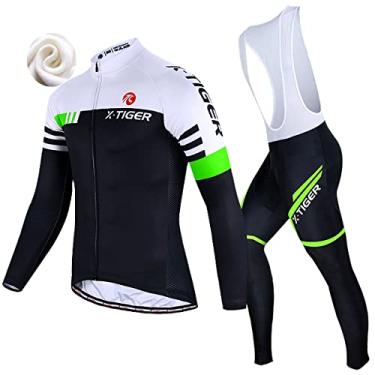 Imagem de Conjunto de camisa de ciclismo masculino X-Tiger, conjunto de manga longa para ciclismo com Bretelle acolchoados de gel 5D, conjunto de roupas de ciclismo para MTB Road Bike Verde (M)