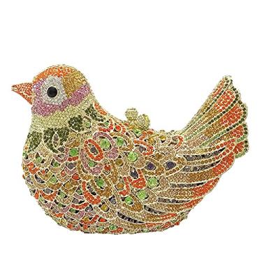 Imagem de Boutique De FGG Bolsa clutch de cristal de pássaro para mulheres, elegante com strass, bolsa para noite, pombo, formatura, bolsa clutch para casamento, mini, Small, Couro sintético