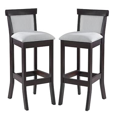 Imagem de Kit 2 Banquetas Alta Estofada Encosto Mônaco 36x100Cm Madeira Maciça Tabaco Linho Bege Cru L71 - RMI