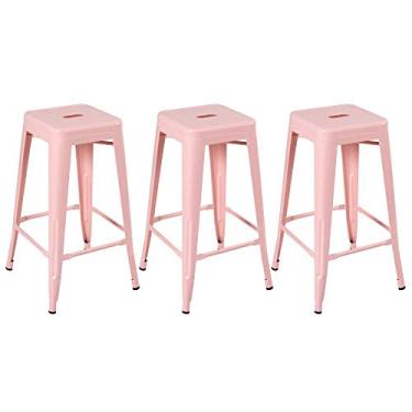 Imagem de Loft7, Kit 3 Banquetas Iron Tolix Design Industrial em Aço Carbono 76 cm Alta sem Encosto Vintage Elegante e Versátil Cozinha Bar Sala de Jantar Varanda Gourmet, Rosa antigo
